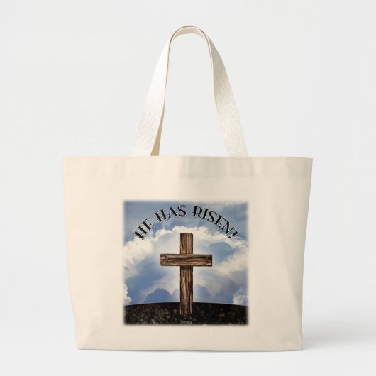 Hij Is Geweest Ruw Kruis Hemel Grote Tote Bag (Voorkant)