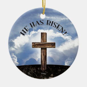 Hij Is Geweest Ruw Kruis Hemel Keramisch Ornament