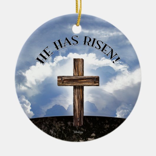 Hij Is Geweest Ruw Kruis Hemel Keramisch Ornament (Voorkant)