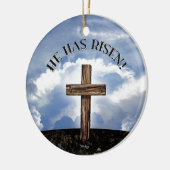 Hij Is Geweest Ruw Kruis Hemel Keramisch Ornament (Links)