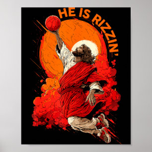 Hij is grappig Jezus basketbal meme Pasen Ch Poster