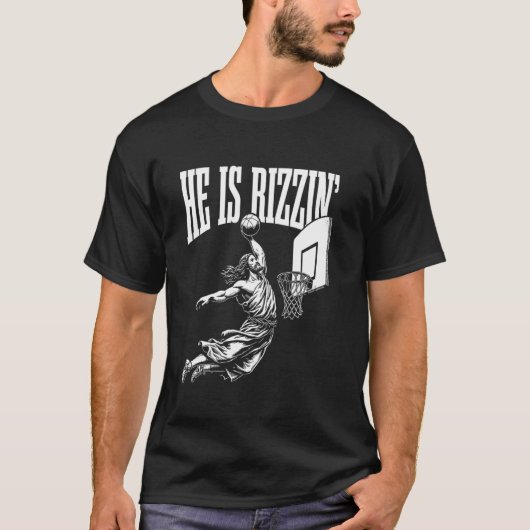 Hij is grappig Jezus basketbal meme T-shirt (Voorkant)