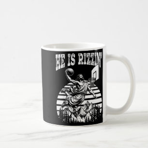 Hij is grappig rizzin jesus basketbal meme pasen koffiemok