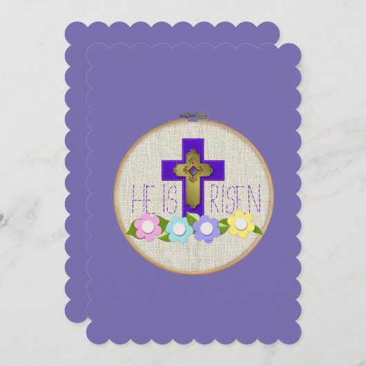 Hij is herleide borduurbloemen feestdagenkaart (Voorkant / Achterkant)