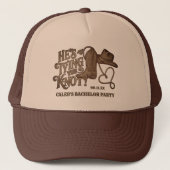 Hij is het binden van de knoop Bachelor Party West Trucker Pet (Voorkant)