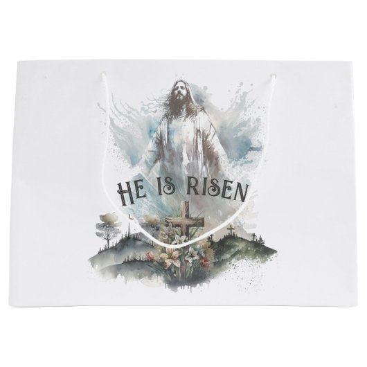 Hij is het Christelijke Paaskruis Groot Cadeauzakje (Voorkant)