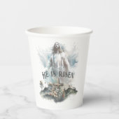 Hij is het Christelijke Paaskruis Papieren Bekers (Voorkant)