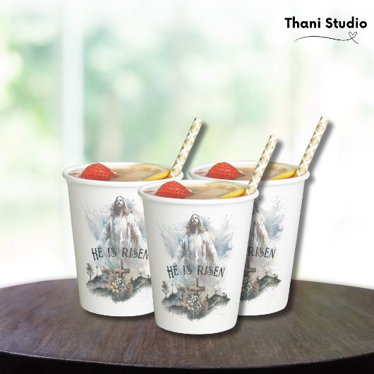 Hij is het Christelijke Paaskruis Papieren Bekers