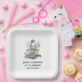 Hij is het Christelijke Paaskruis Papieren Bordje (Feest)