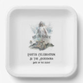 Hij is het Christelijke Paaskruis Papieren Bordje (Voorkant)