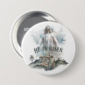 Hij is het Christelijke Paaskruis Ronde Button 7,6 Cm (Voorkant /achterkant)