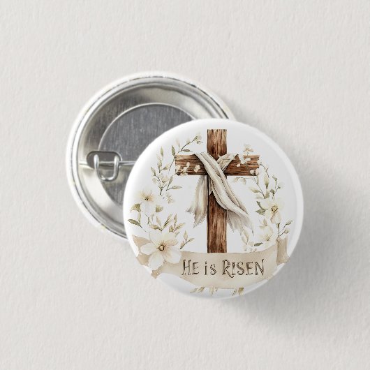Hij is het verrezen kruis | Easter Ronde Button 3,2 Cm (Voorkant /achterkant)