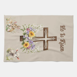 Hij is het verrezen kruis theedoek