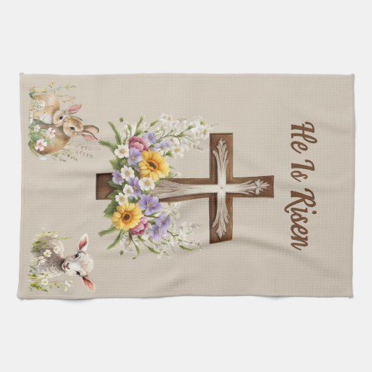 Hij is het verrezen kruis theedoek (Horizontaal)