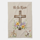 Hij is het verrezen kruis theedoek (Verticaal)
