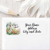 Hij is het Verrezen Paaskruis met Lelies en Tulpen Etiket (Insitu)