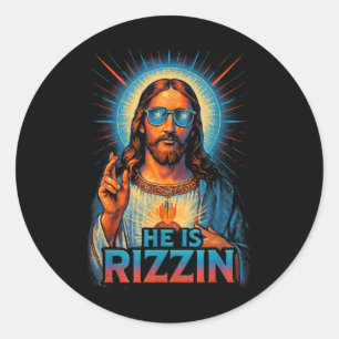 Hij is het zegenen van Jezus gebaar Liefde Pasen Ronde Sticker