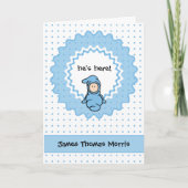 "Hij is hier!" Baby Boy Geboorteaankondiging Aankondiging (Voorkant)