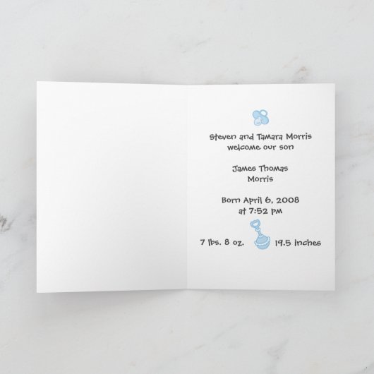 "Hij is hier!" Baby Boy Geboorteaankondiging Aankondiging (Binnen)