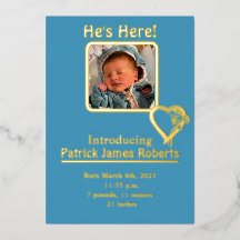 Hij is hier Folie & Foto geboorteaankondiging