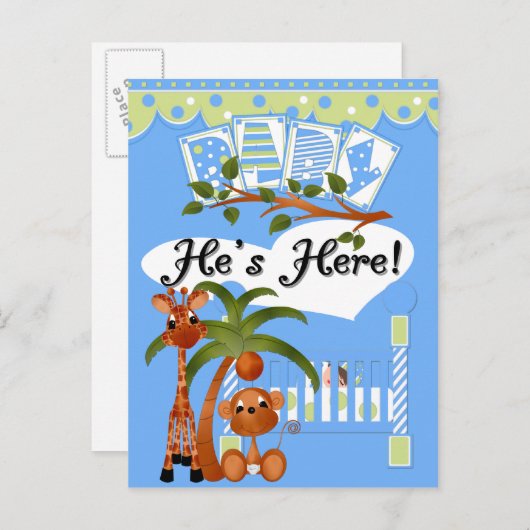 Hij is hier Het is een Jongen Aankomst Kaarten en (Voorkant / Achterkant)