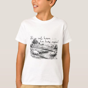 Hij is hier niet Hij is opgestaan Jezus Christelij T-shirt