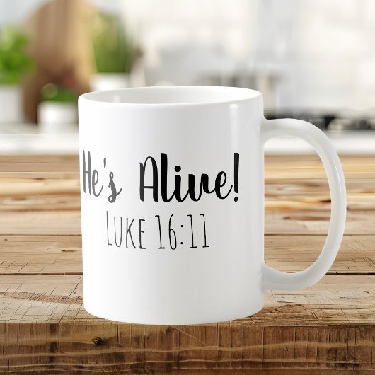 Hij is in leven Marcus 16:11 Koffiemok