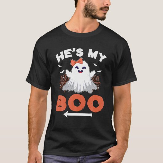 Hij is mijn Boo Ghost Halloween Couples Kostuum T-shirt (Voorkant)