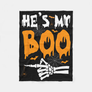 Hij is mijn Boo Skeleton Halloween Matching Couple Fleece Deken