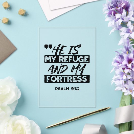 Hij is mijn toevluchtsoord en mijn vesting (Psalm Acryl Uitnodigingen (Insitu (Huwelijk))
