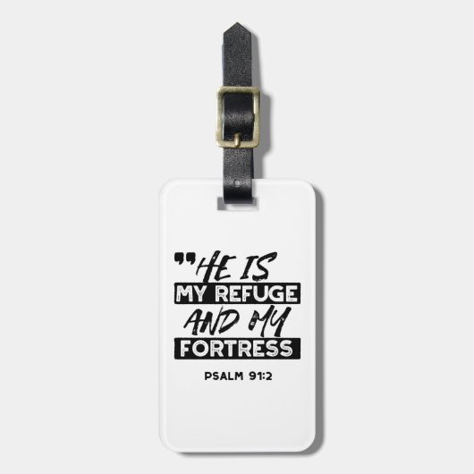 Hij is mijn toevluchtsoord en mijn vesting (Psalm  Bagagelabel (Voorkant verticaal)