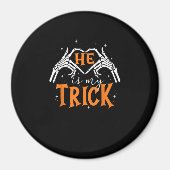 Hij is mijn truc hart skelet hand paar Happy Ha Magneet (Voorkant)