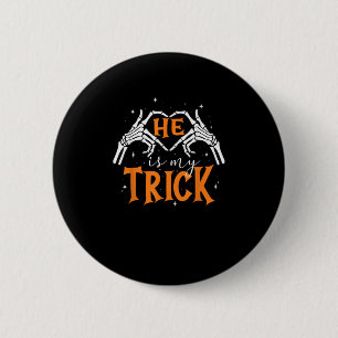 Hij is mijn truc hart skelet hand paar Happy Ha Ronde Button 5,7 Cm