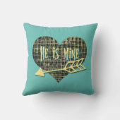 Hij is Mine Yellow Grid Modern Heart Shape Kussen (Achterkant)