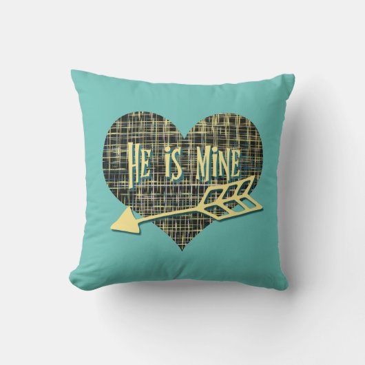 Hij is Mine Yellow Grid Modern Heart Shape Kussen (Voorkant)