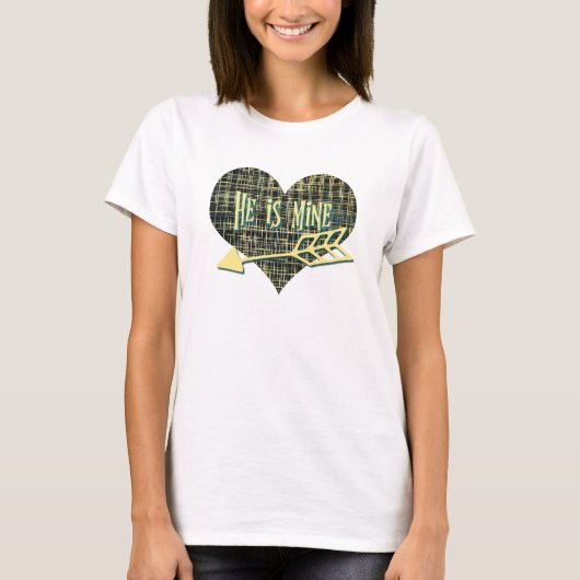 Hij is Mine Yellow Grid Modern Heart ShapeT-Shirt T-shirt (Voorkant)