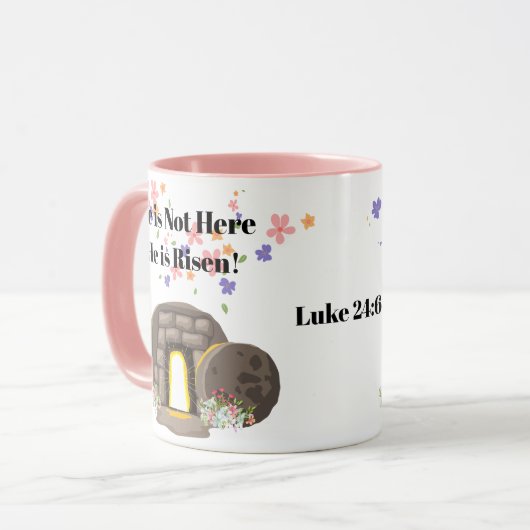 Hij is niet hier, Hij is verrezen Mok (Voorkant links)
