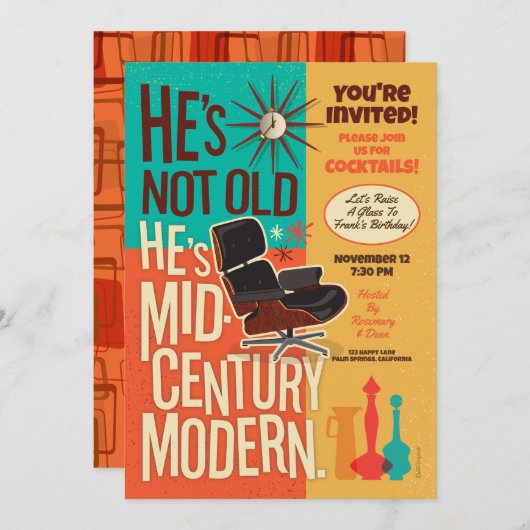 Hij is niet oud Ik ben midden eeuw moderne feestui Kaart (Voorkant / Achterkant)