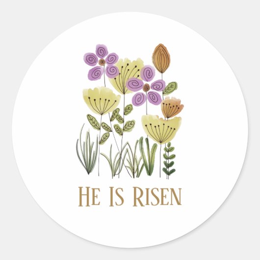 Hij is nu verrezen met paasbloemen ronde sticker (Voorkant)