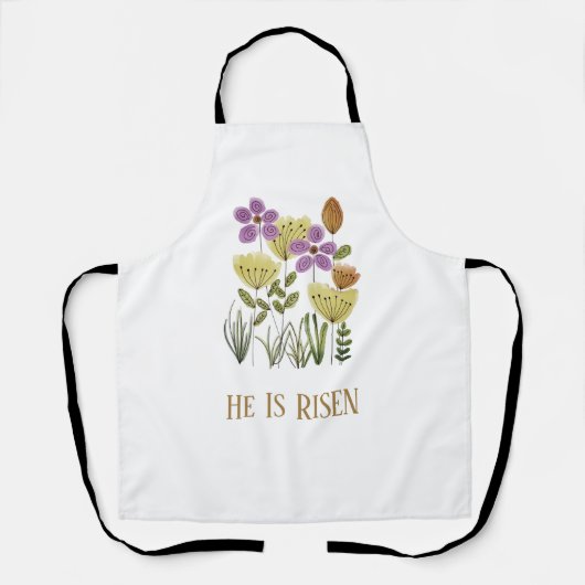 Hij is nu verrezen met paasbloemen schort (Voorkant)