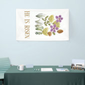 Hij is nu verrezen met paasbloemen spandoek (Beurs)