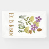 Hij is nu verrezen met paasbloemen spandoek (Horizontaal)