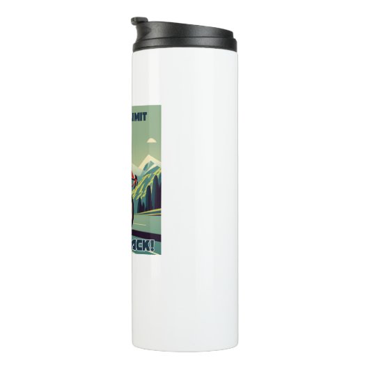 Hij is op de limiet tijd om het vrouwenwielrennen thermosbeker (Geroteerd rechts)