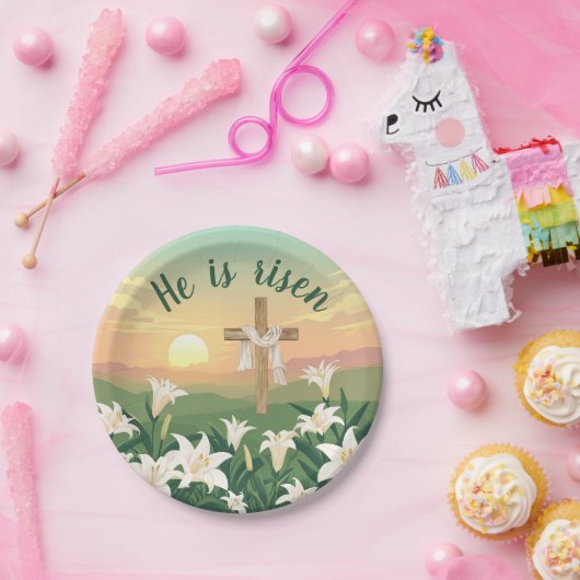 Hij is opgestaan als Paasopstanding Papieren Bordje (Feest)