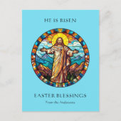Hij is opgestaan als religieuze Pasen Jezus Verrij Feestdagenkaart (Voorkant)