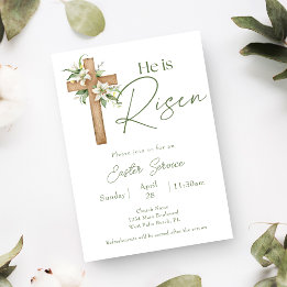 Hij is Opgestaan Bloemen Kruis Kerk Pasen Dienst Kaart