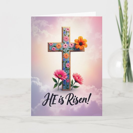 Hij Is Opgestaan Bloemkruis Kaart (Voorkant)