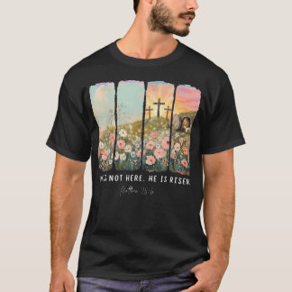 Hij Is Opgestaan Bloemrijke Pasen Zondag Kruis Lee T-shirt