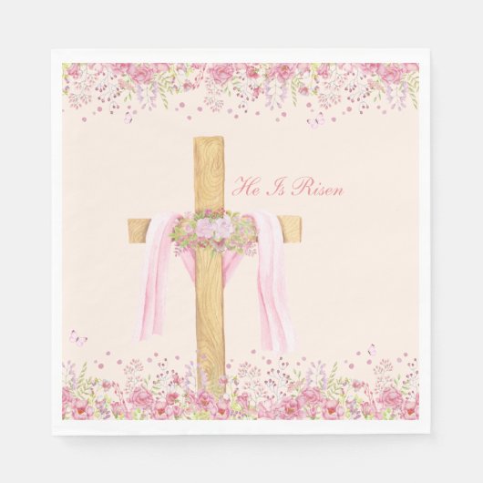 Hij is opgestaan Christelijk Pasen gepersonaliseer Servet (Voorkant)