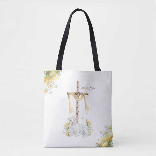 Hij is opgestaan Christelijk Pasen gepersonaliseer Tote Bag (Voorkant)
